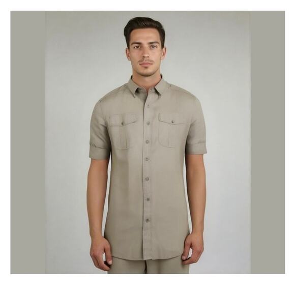 Orvis 100% Silk Button Down Men's Brown Shirt Safari Style‎ Since 1856 Size XL - Picture 1 of 9